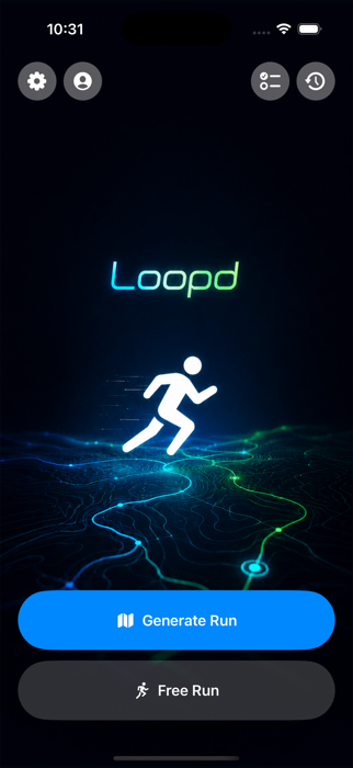 Loopd loading screen with a runner crossing a glowing route map